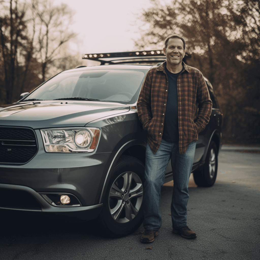 Best 7 Seater SUVs for Families on a Budget in 2025 A family man standing in front of a brand new 7 seater SUV.