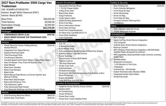 2027 RAM ProMaster 3500 Tradesman 159" WB High Roof Ext's photo