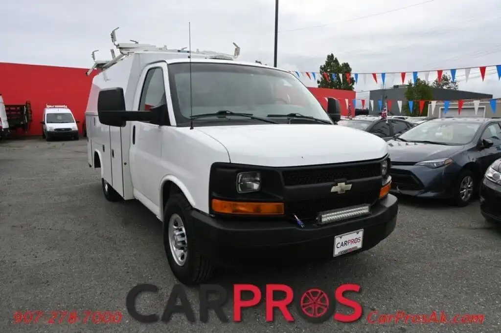 2011 Chevrolet Express 6.0L Commercial Cutaway 3500 High Cube Van - V8 - Utility Box - Convenience & Cold Climate Pkg - Power Locks & Windows - AM/FM Radio - Interior Storage Shelving - Ladder Rack - Air Conditioning - Tow Pkg's photo