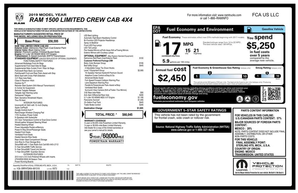 2019 RAM 1500 Limited 4x4 Crew Cab 5'7 photo 3