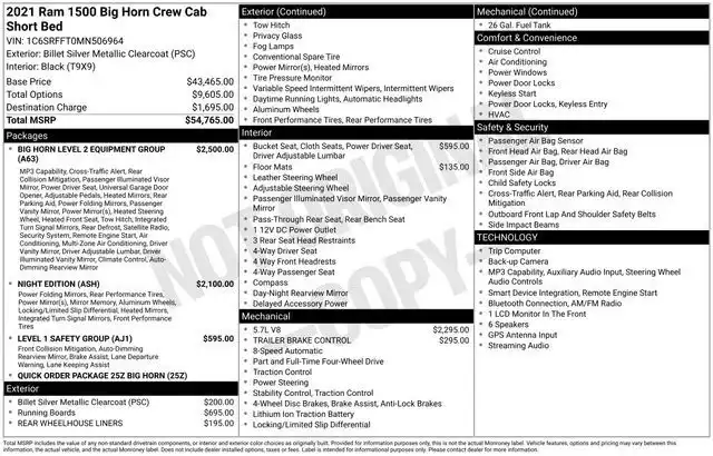 2021 RAM 1500 Big Horn/Lone Star 4x4 Crew Cab 5'7's photo