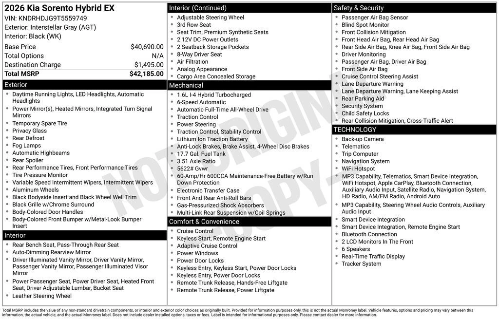 2026 Kia Sorento Hybrid EX 4WD Auto's photo