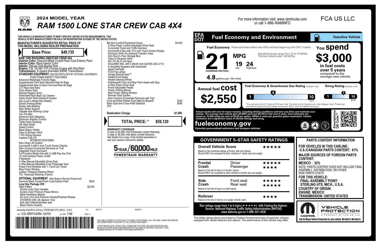 2024 RAM 1500 Big Horn/Lone Star 4WD Crew Cab 5'7's photo
