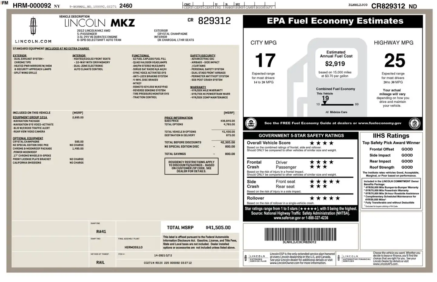 2012 Lincoln MKZ V6 AWD's photo