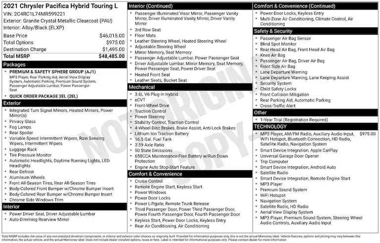 2021 Chrysler Pacifica Hybrid Touring L's photo