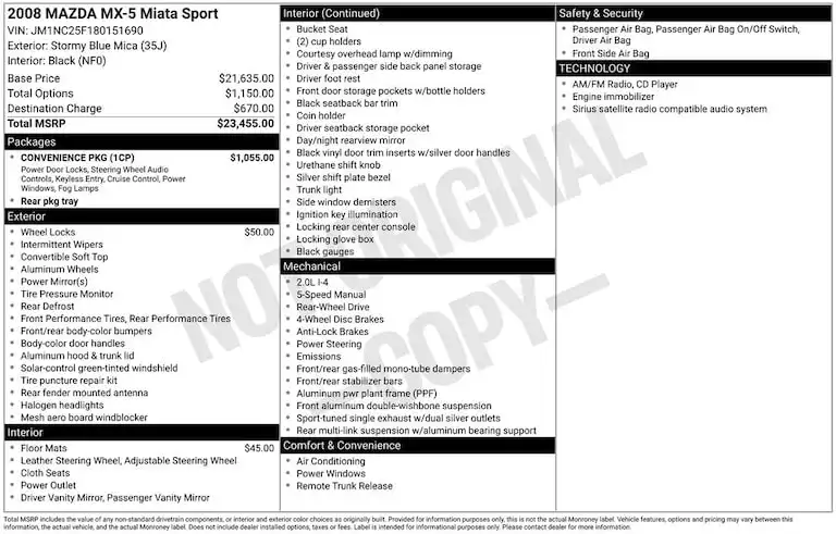2008 Mazda MX-5 Miata 2.0 Auto Sport with Convenience Package's photo