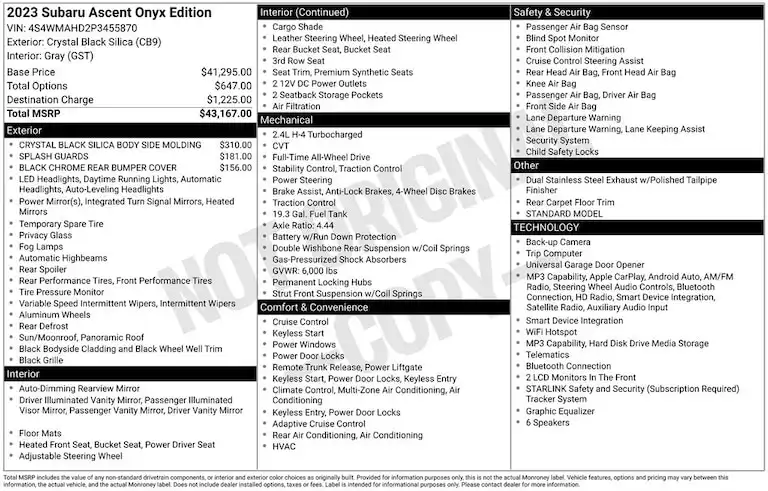 2023 Subaru Ascent Onyx Edition 7 Passenger's photo