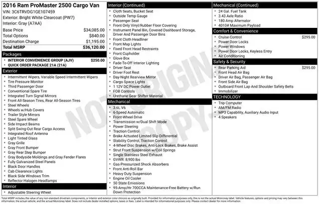 2016 RAM ProMaster 2500 159" WB High Roof's photo