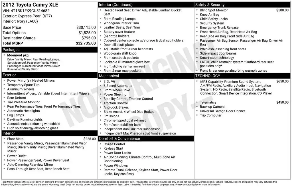 2012 Toyota Camry 3.5 Auto V6 XLE's photo