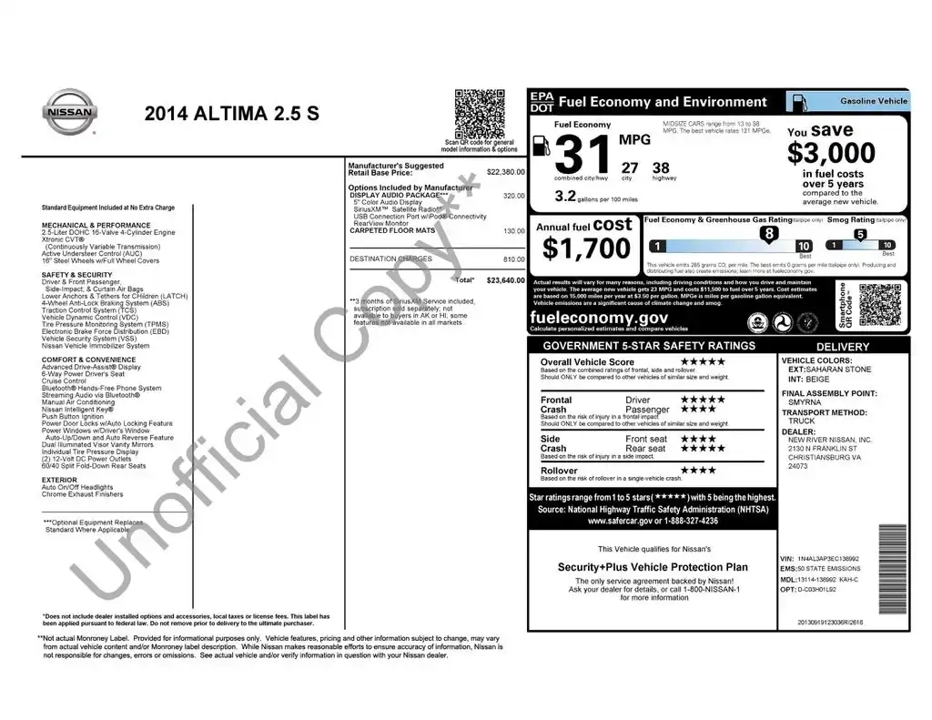 2014 Nissan Altima 2.5 S's photo