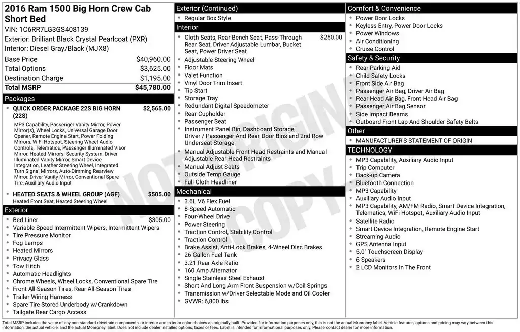 2016 RAM 1500 Big Horn 4x4 Crew Cab 5'7's photo