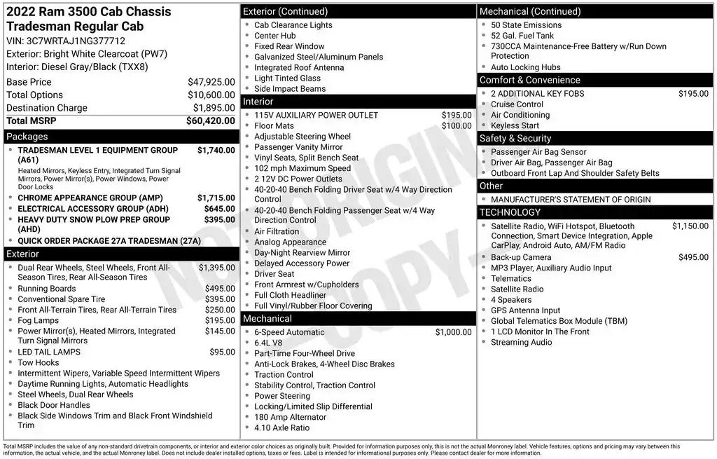2022 RAM 3500 Tradesman 4X4 Regular Cab SWB DRW's photo
