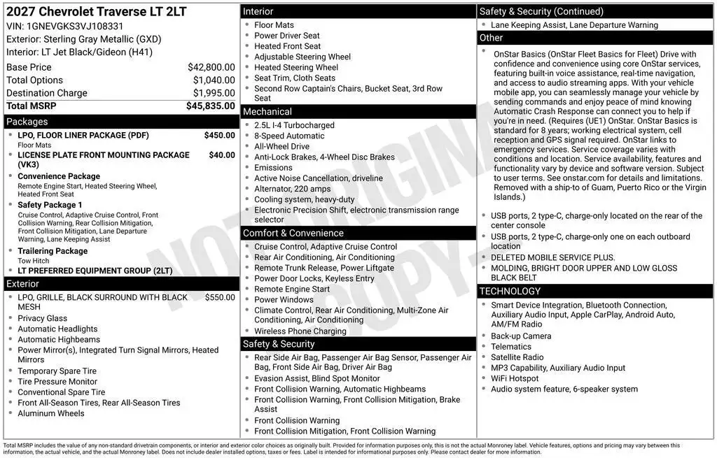 2027 Chevrolet Traverse AWD LT's photo