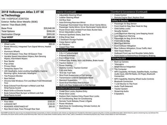 2018 Volkswagen Atlas 2.0T SE w/Tech Tiptronic's photo